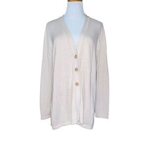 J. Jill Oatmeal Neutral V Neck Wool Silk Blend Cardigan‎ Sweater Size Medium